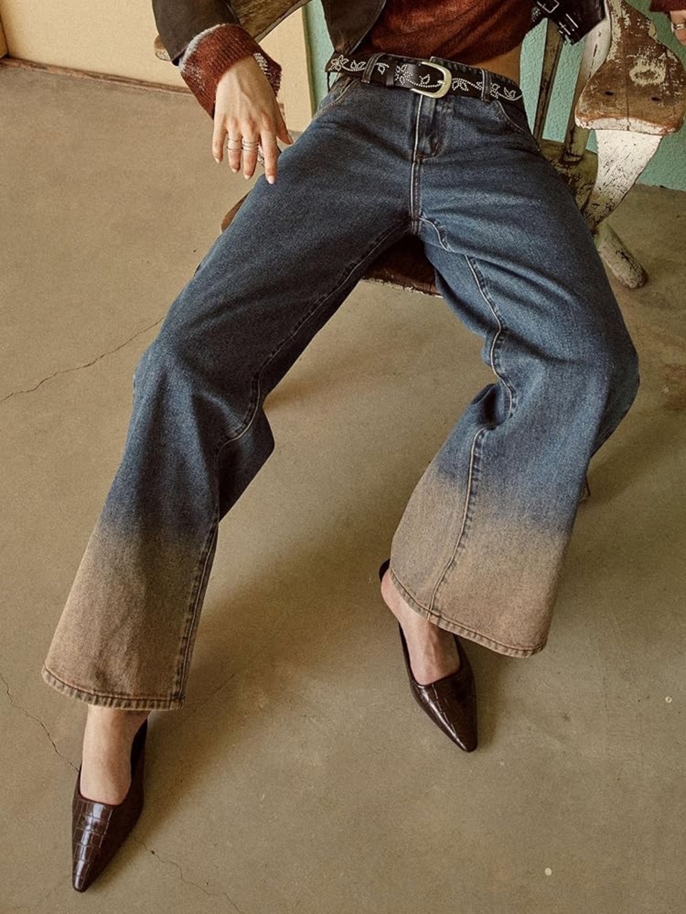 Cider Happy Hour Wide Leg Ombre Tinted Jeans Size L NWOT Y2K Baggy